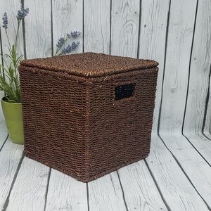 Vintage Woven Wicker Storage Baskets W/ Hindge Lid and Handles